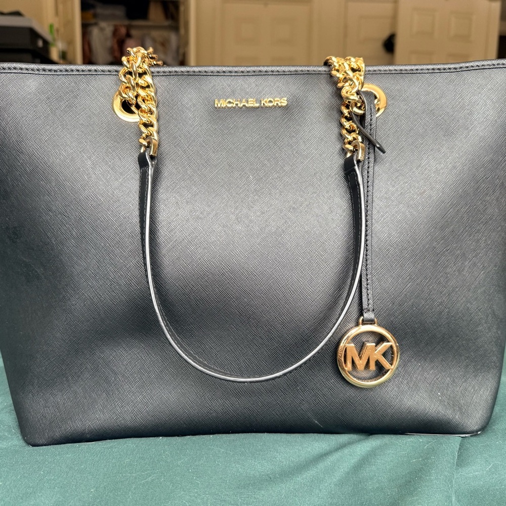Michael Kors Black Tote with Gold Accents